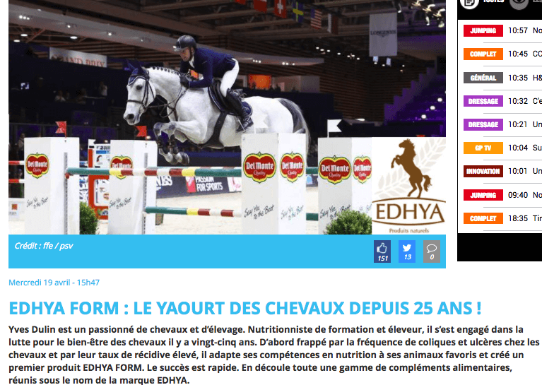 [REVUE DE PRESSE] EDHYA FORM : LE YAOURT DES CHEVAUX DEPUIS 25 ANS